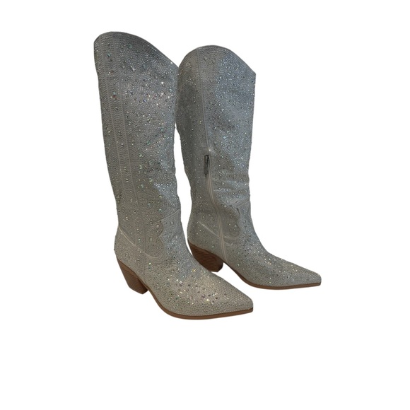 Silver Heeled Boots with Sparkly Finish - Picture 1 of 4